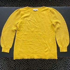 LOFT Mustard Yellow Puff Sleeve Sweater Sz Medium